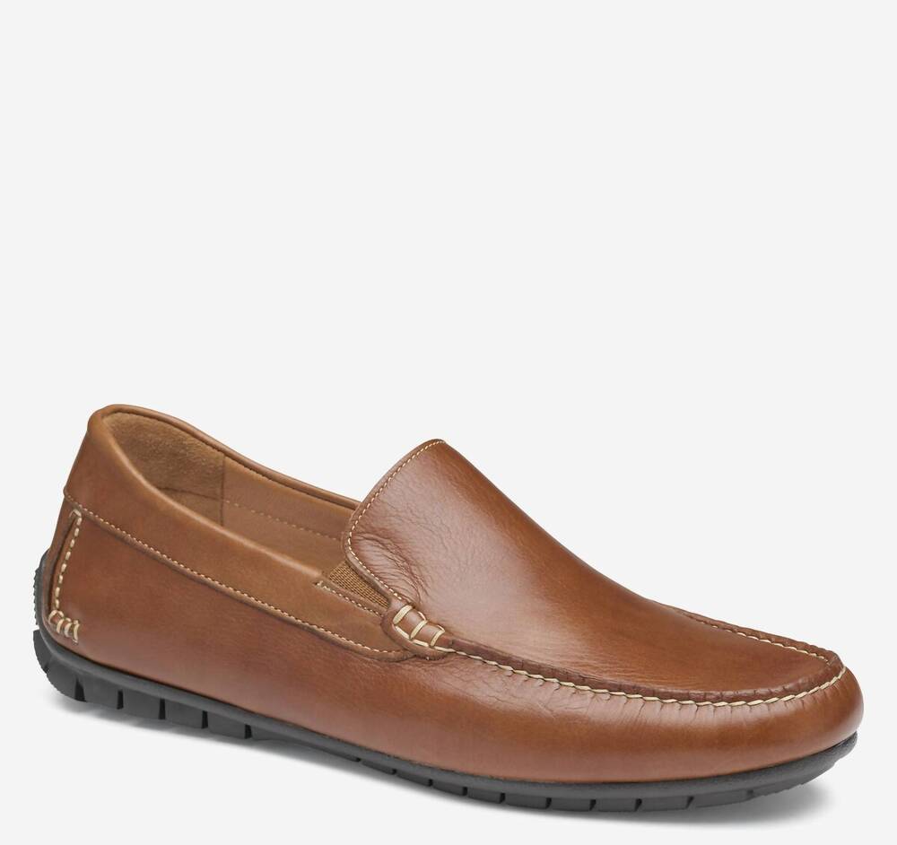 NEW JOHNSTON & MURPHY men's cort moc venetian loafers in tan full grain